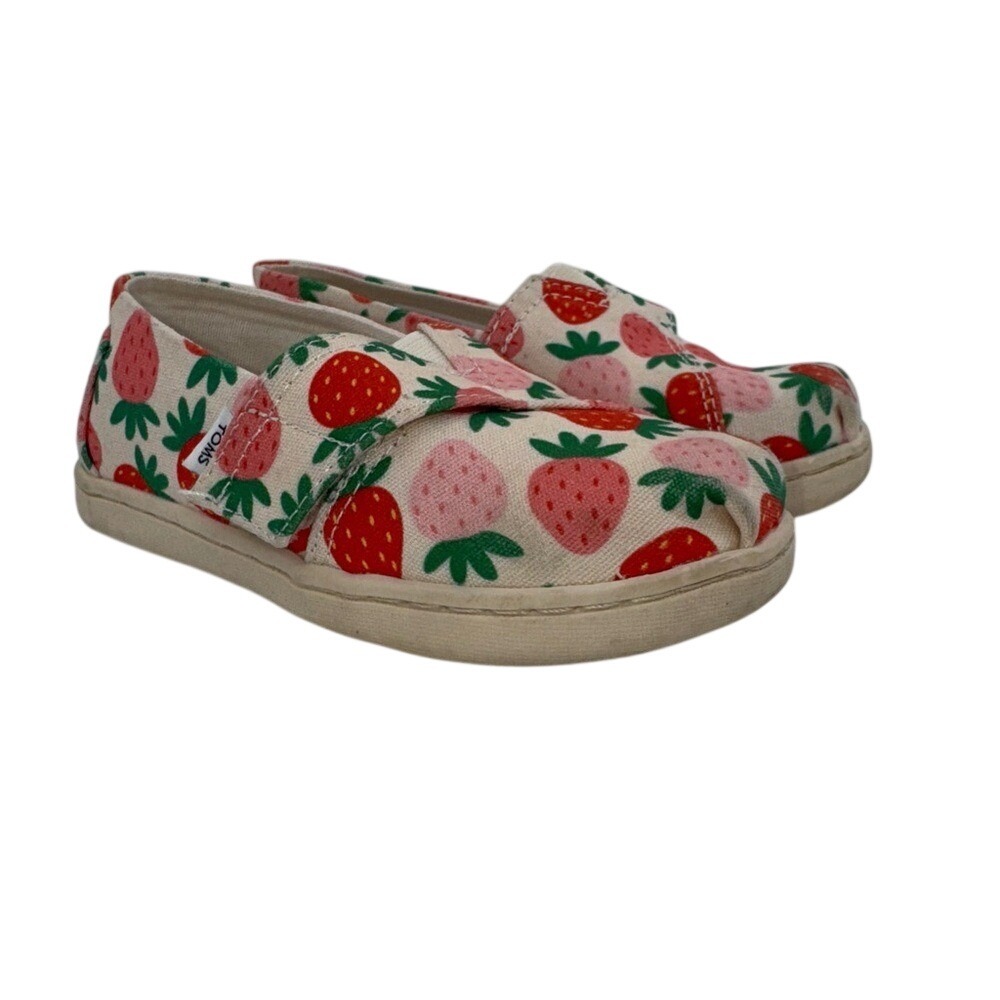 Toms Birch Strawberry Print Kids Alpargata Shoes, Toddler Size‎ 8, EUC